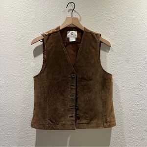 Brown Suede Leather Button Up Vest SZ S